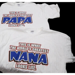 Set 2 Gildan XL World’s Greatest Papa & Nana T-Shirts 100% Cotton Graphic Tees
